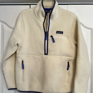 Patagonia Fleece Hoodie in Cream and Blue